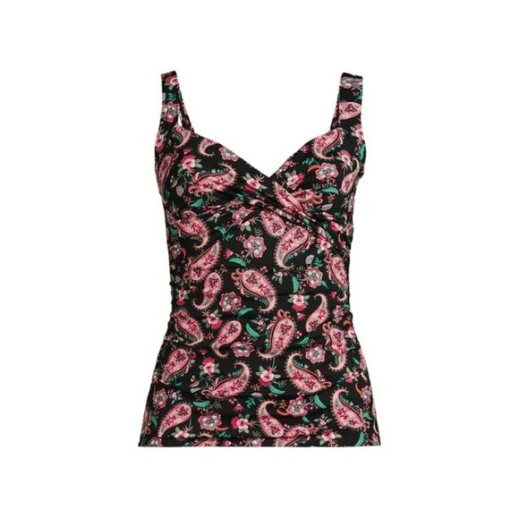 Lands' End Women's 14, 14-22W LONG Wrap Underwire Tankini V-Neck Swimsuit Top Bl - Picture 10 of 12